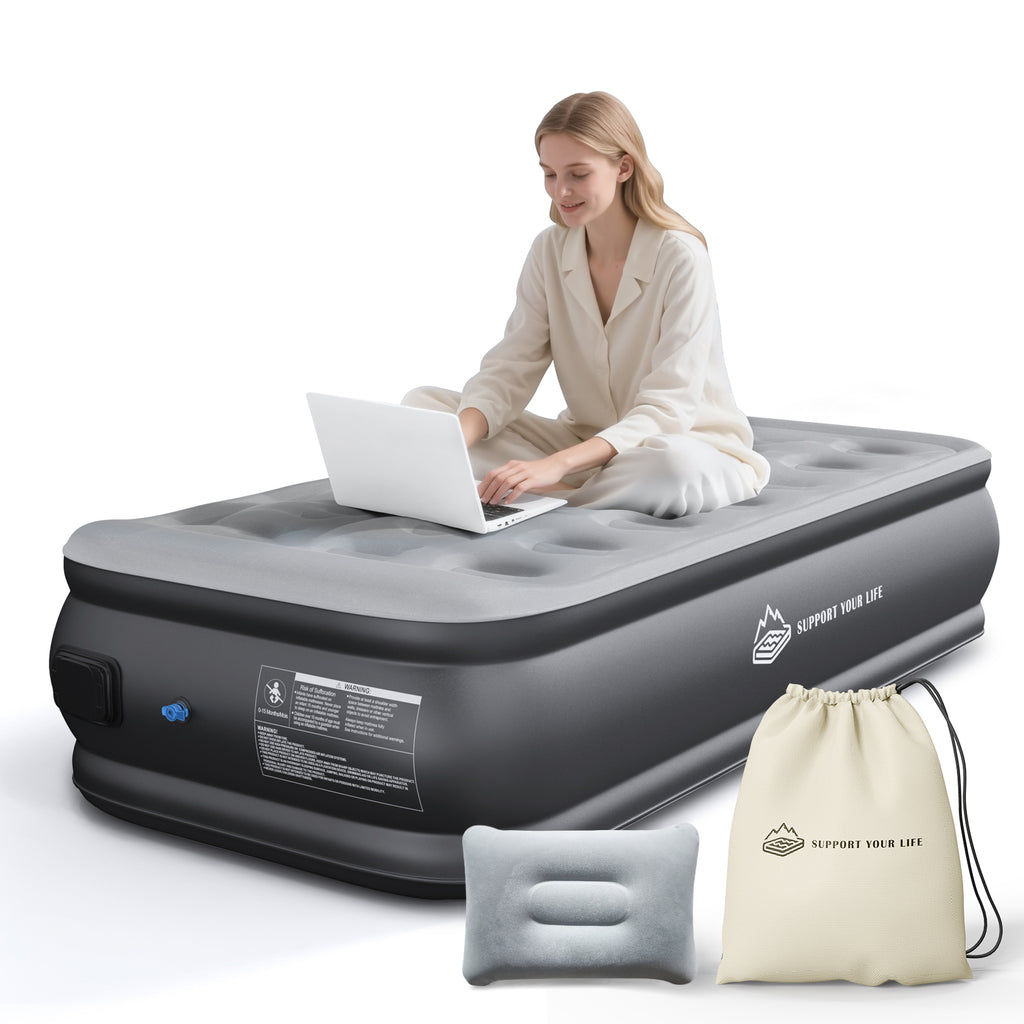 JUITOY Twin Air Mattress | 18" Elevated Inflatable Bed with Built-in Pump