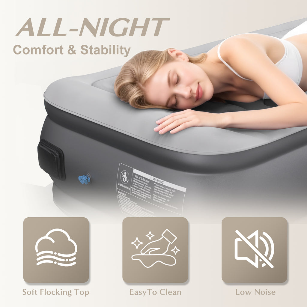 JUITOY Twin Air Mattress | 18" Elevated Inflatable Bed with Built-in Pump