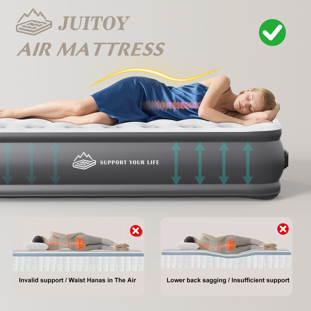 JUITOY Twin Air Mattress | 18" Elevated Inflatable Bed with Built-in Pump