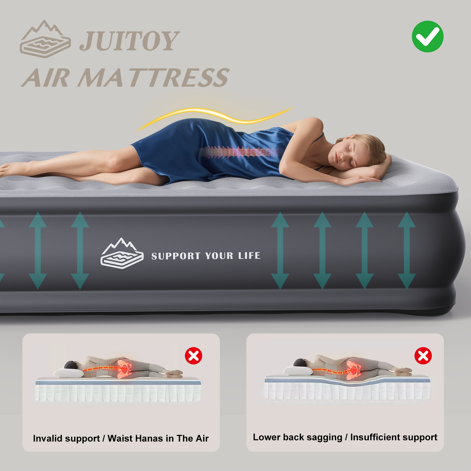 JUITOY Queen Air Mattress | 18" Elevated Inflatable Bed with Built-in Pump