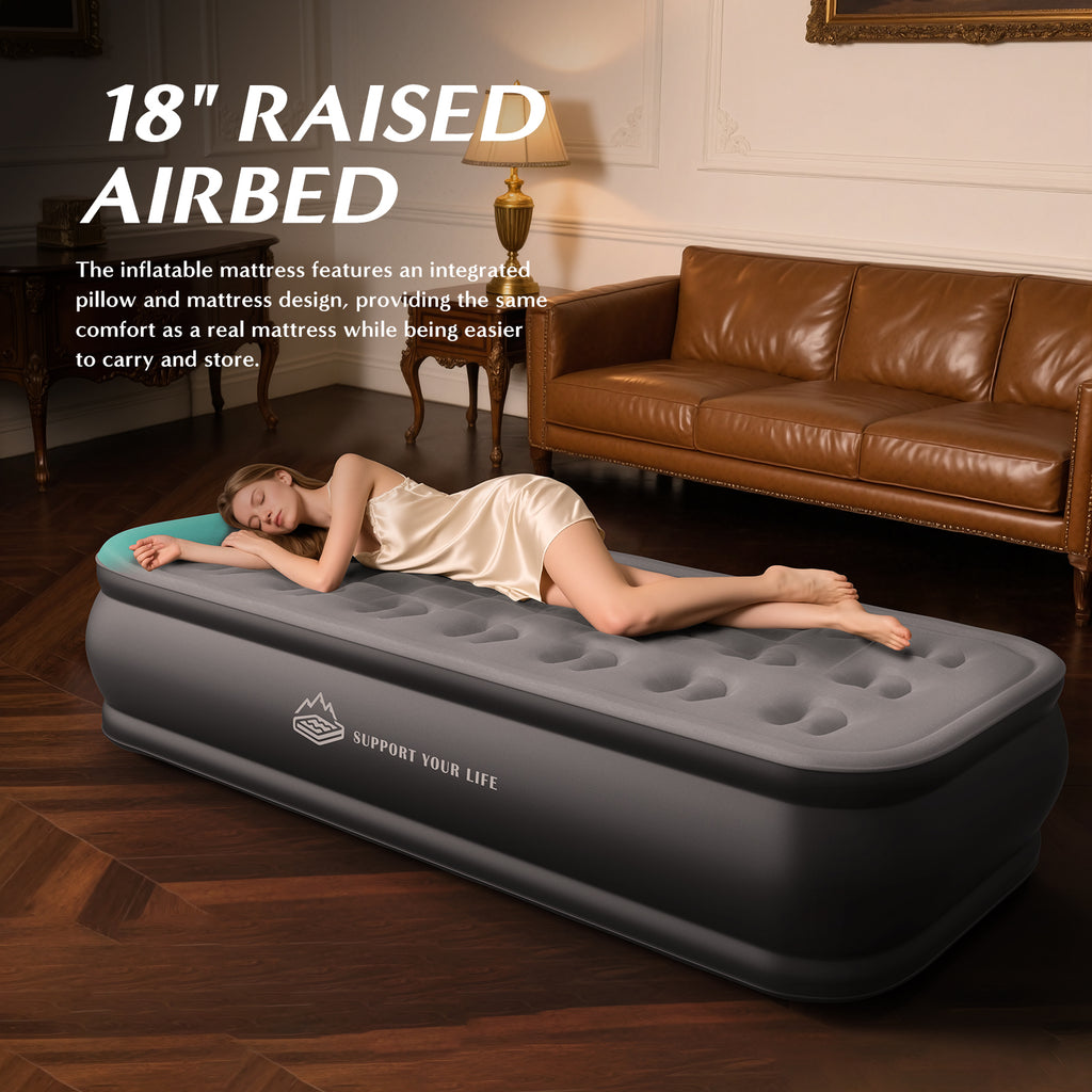 JUITOY Twin Air Mattress | 18" Elevated Inflatable Bed with Built-in Pump