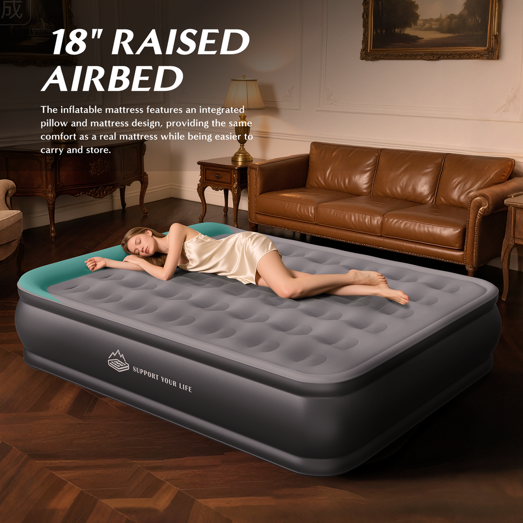 JUITOY Queen Air Mattress | 18" Elevated Inflatable Bed with Built-in Pump