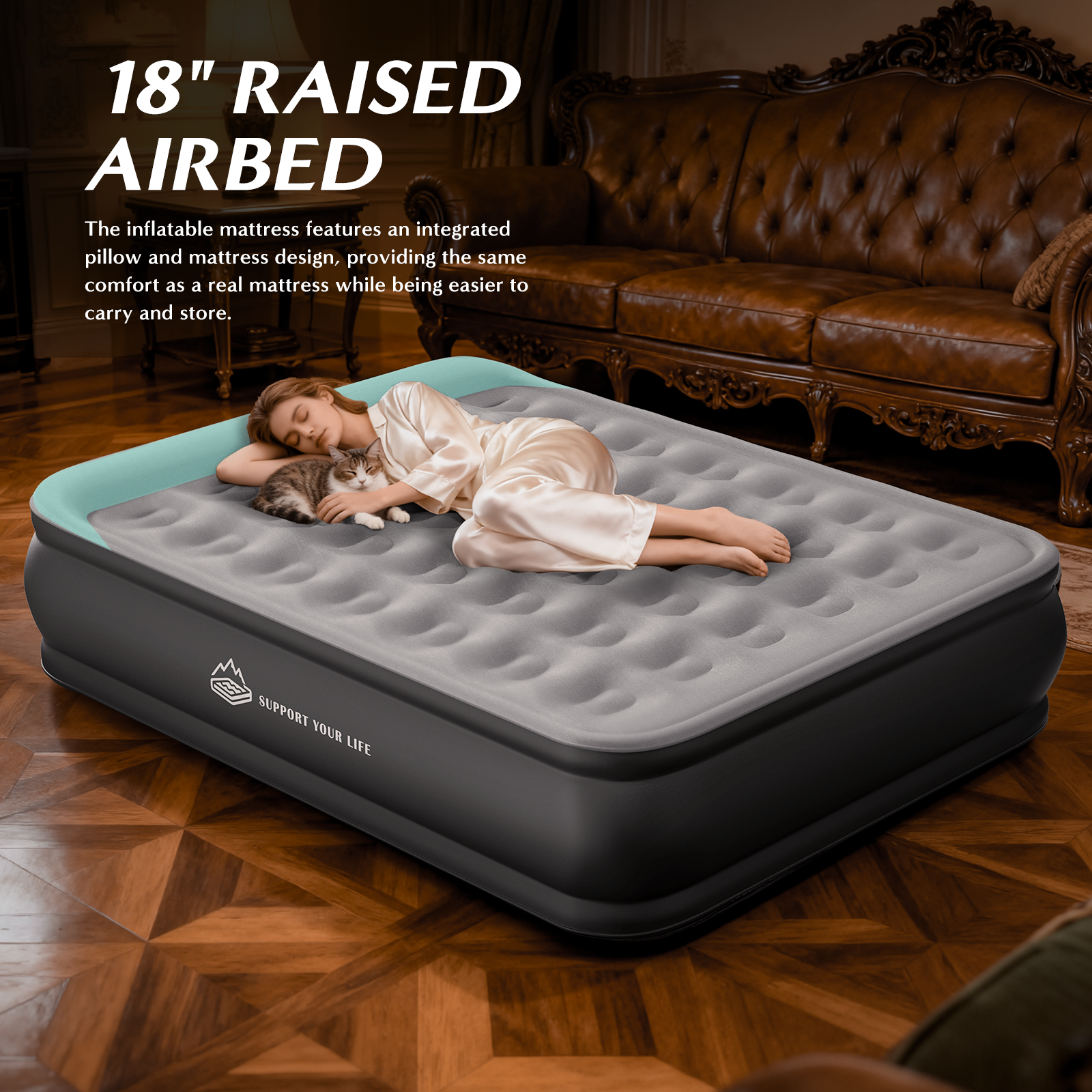 JUITOY Queen Air Mattress | 18" Elevated Inflatable Bed with Built-in Pump