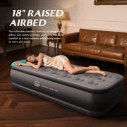 Woman resting on an 18-inch raised JUITOY twin air mattress