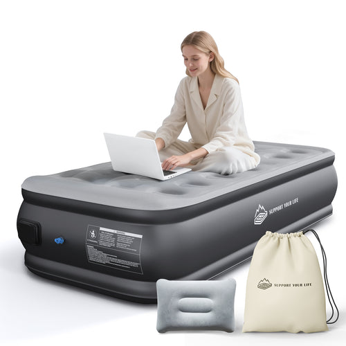 JUITOY twin air mattress with inflatable pillow and carry bag