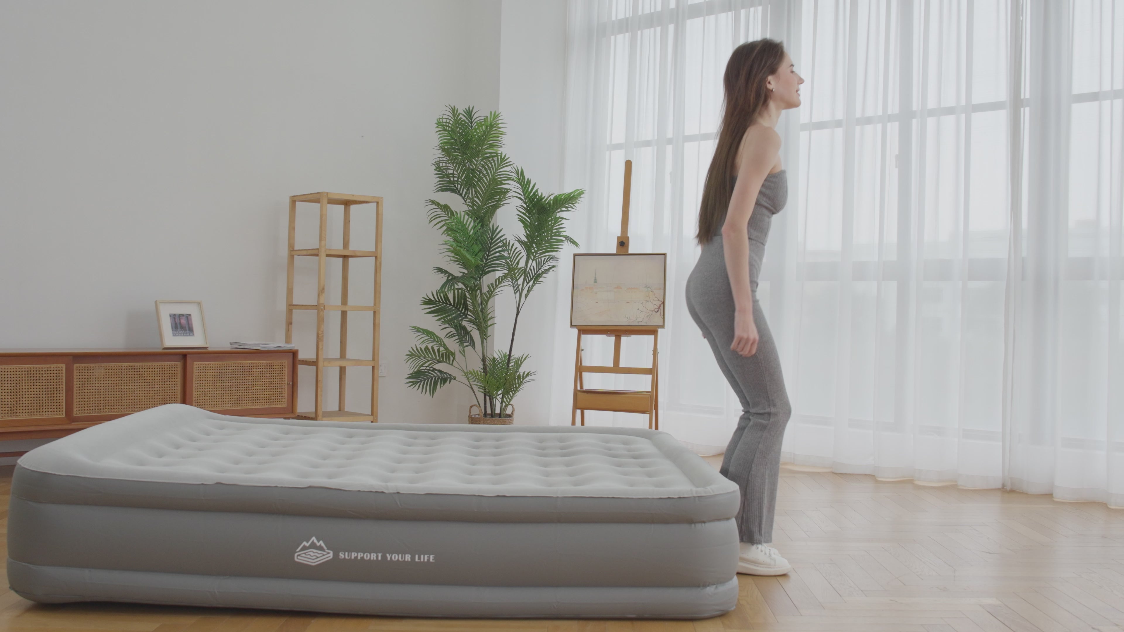 JUITOY air mattress setup and comfort demonstration video